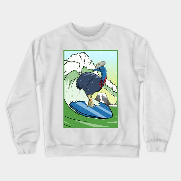 Cassowary Bird on a Surfboard Crewneck Sweatshirt by mailboxdisco